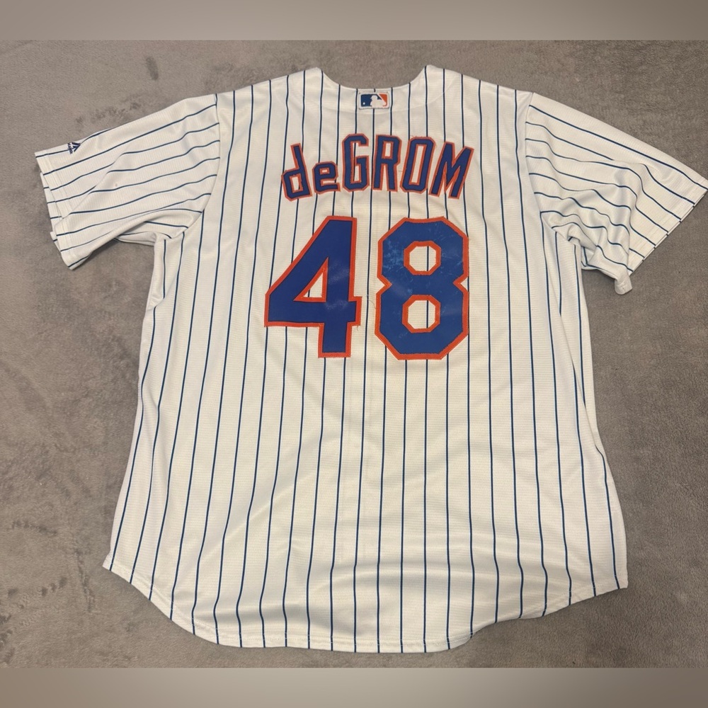 Jacob deGrom New York Mets Adult Majestic MLB Pinstripes Jersey Size Large
